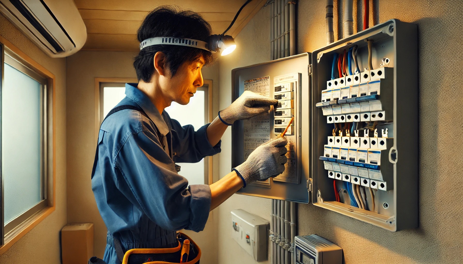 ブレーカーの分電盤で電気作業をする業者