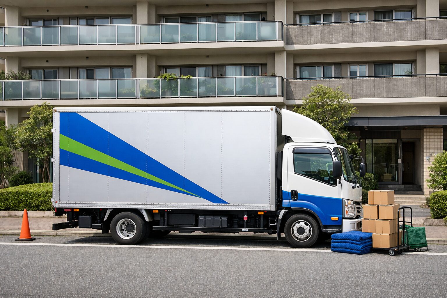 マンション前に停まっている引っ越し業者のトラック