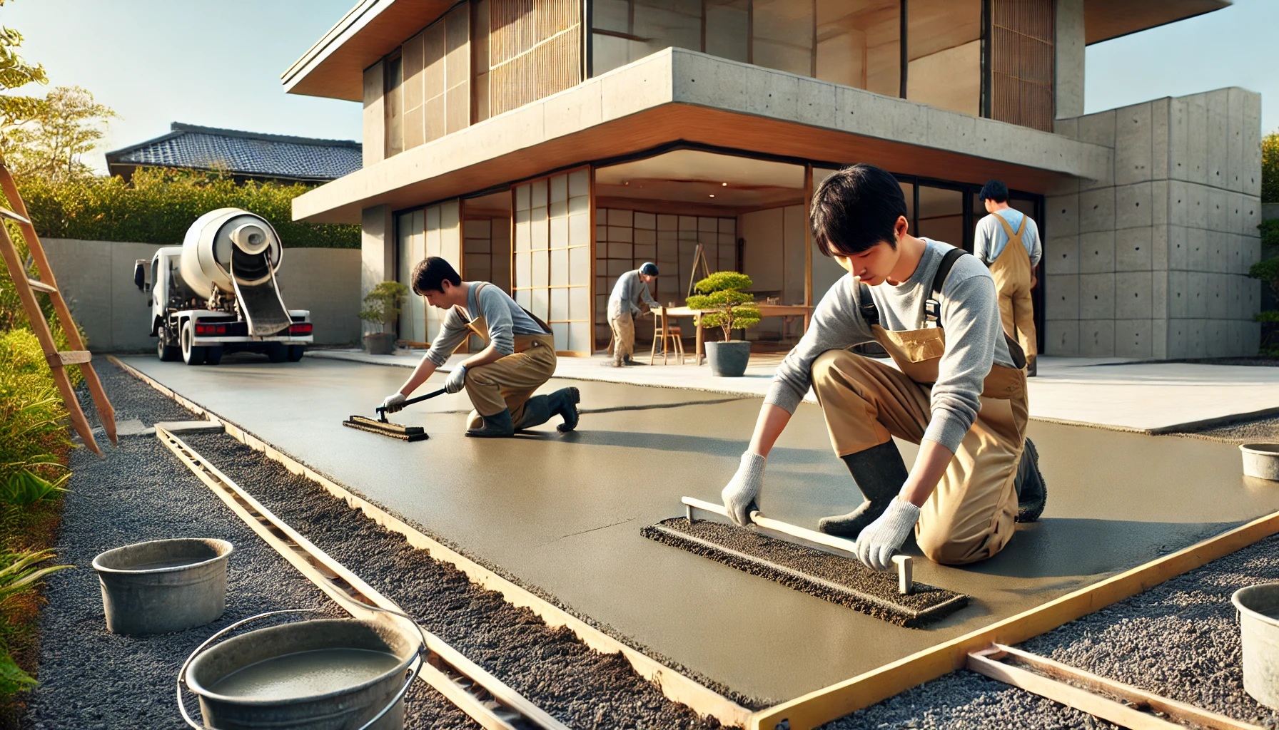 庭のコンクリート施工をする業者