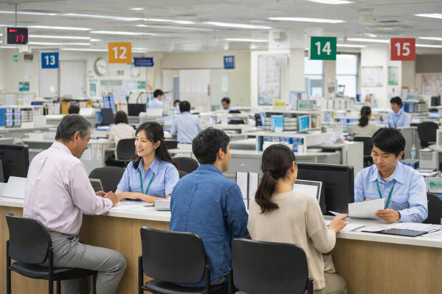 役所の窓口カウンターで相談する人