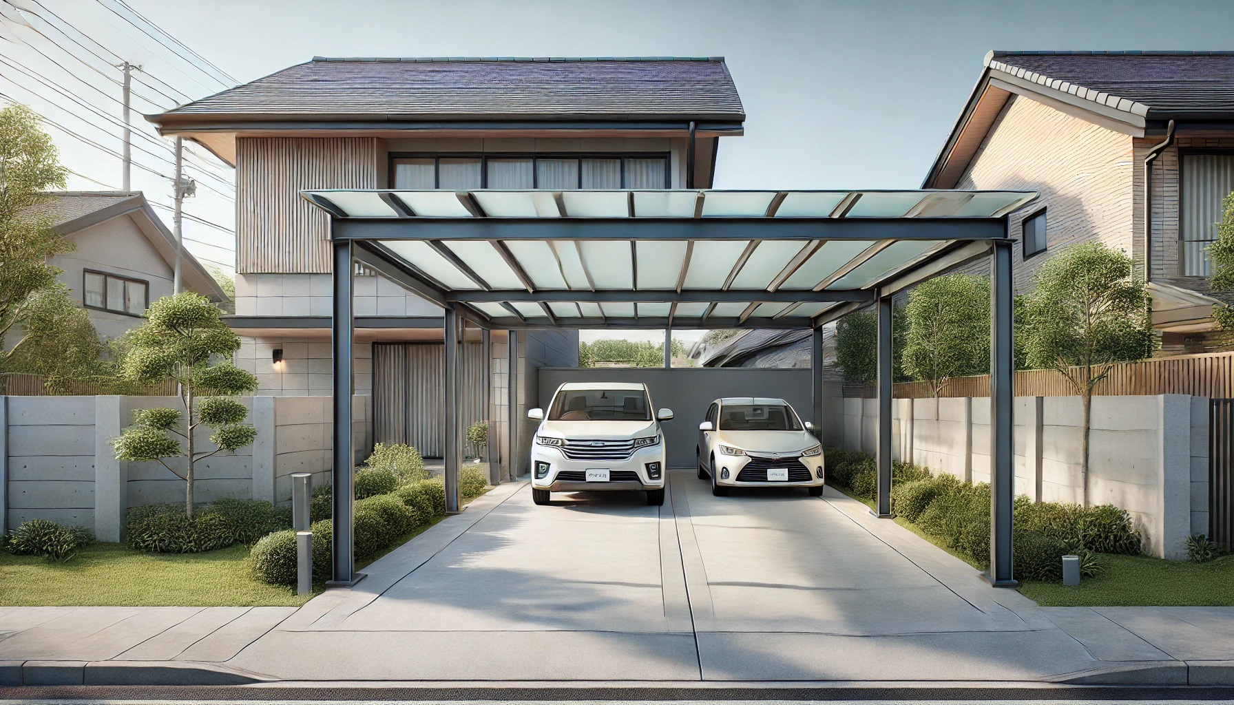 戸建てのカーポートと自家用車