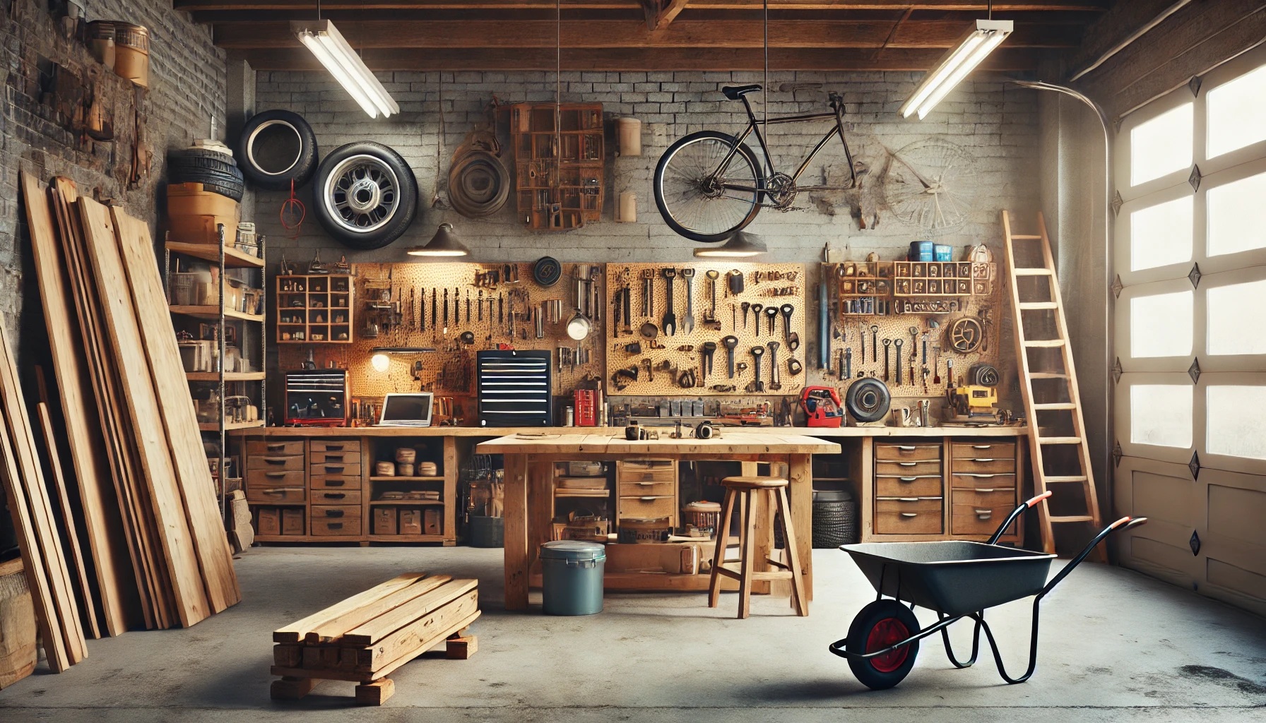 様々な工具が置いてあるDIYの作業部屋