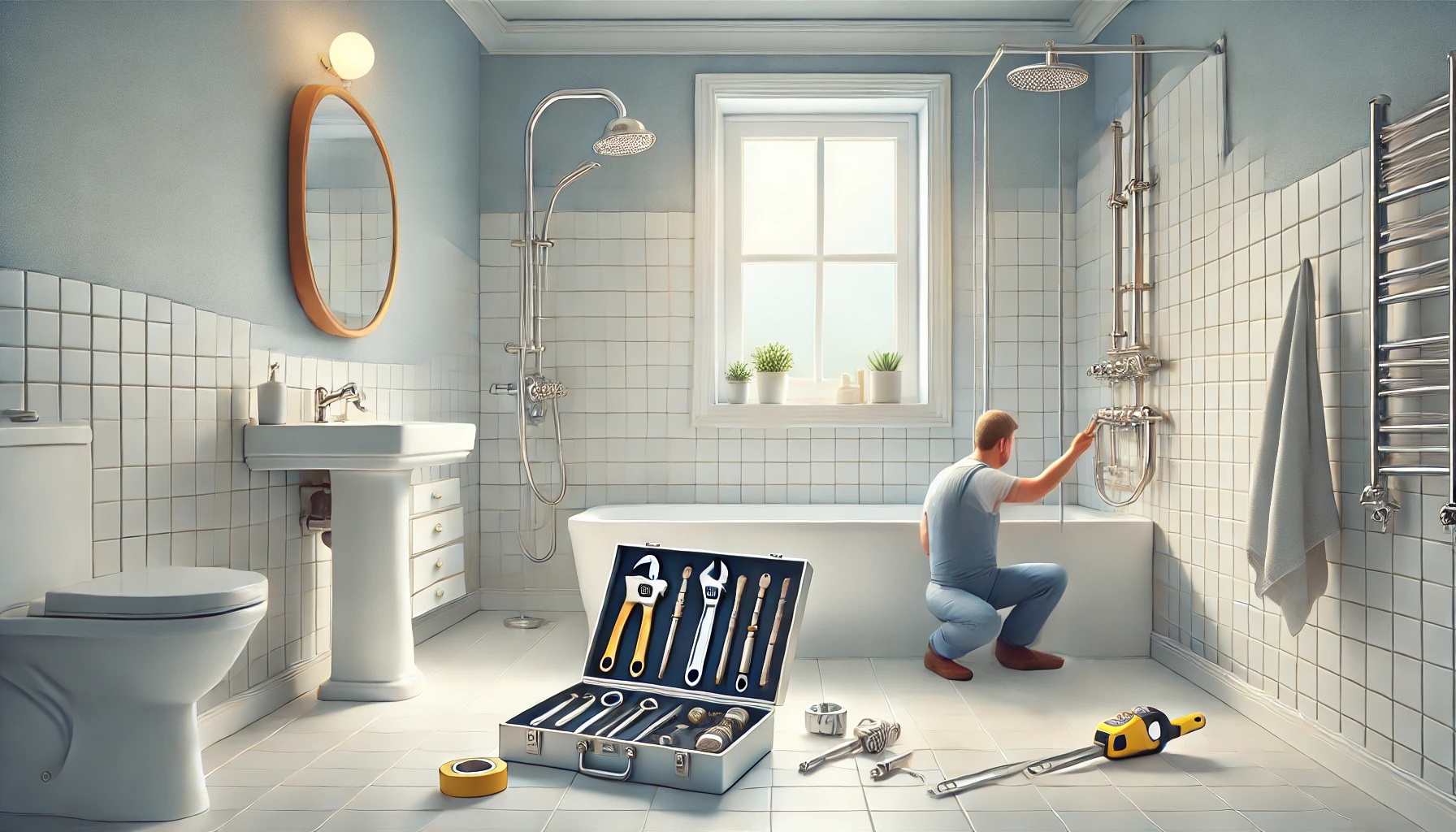 浴室の修理をしている業者