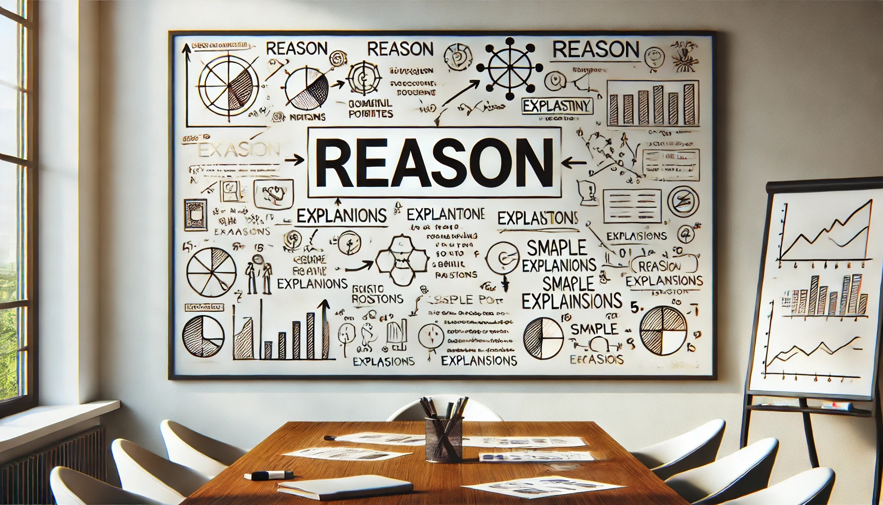 理由、説明が書かれたホワイトボード